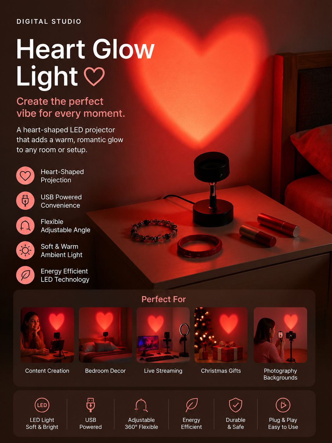 Digital Studio Heart Glow Light